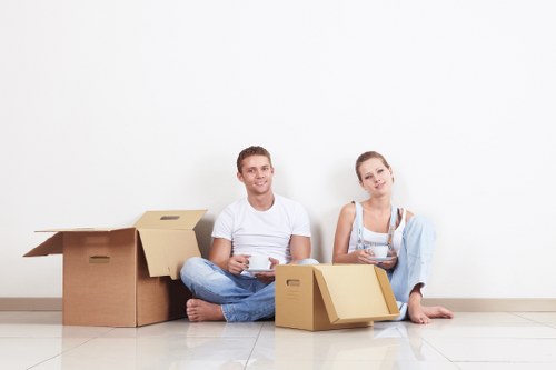 Moving office boxes and desks through a commercial property
